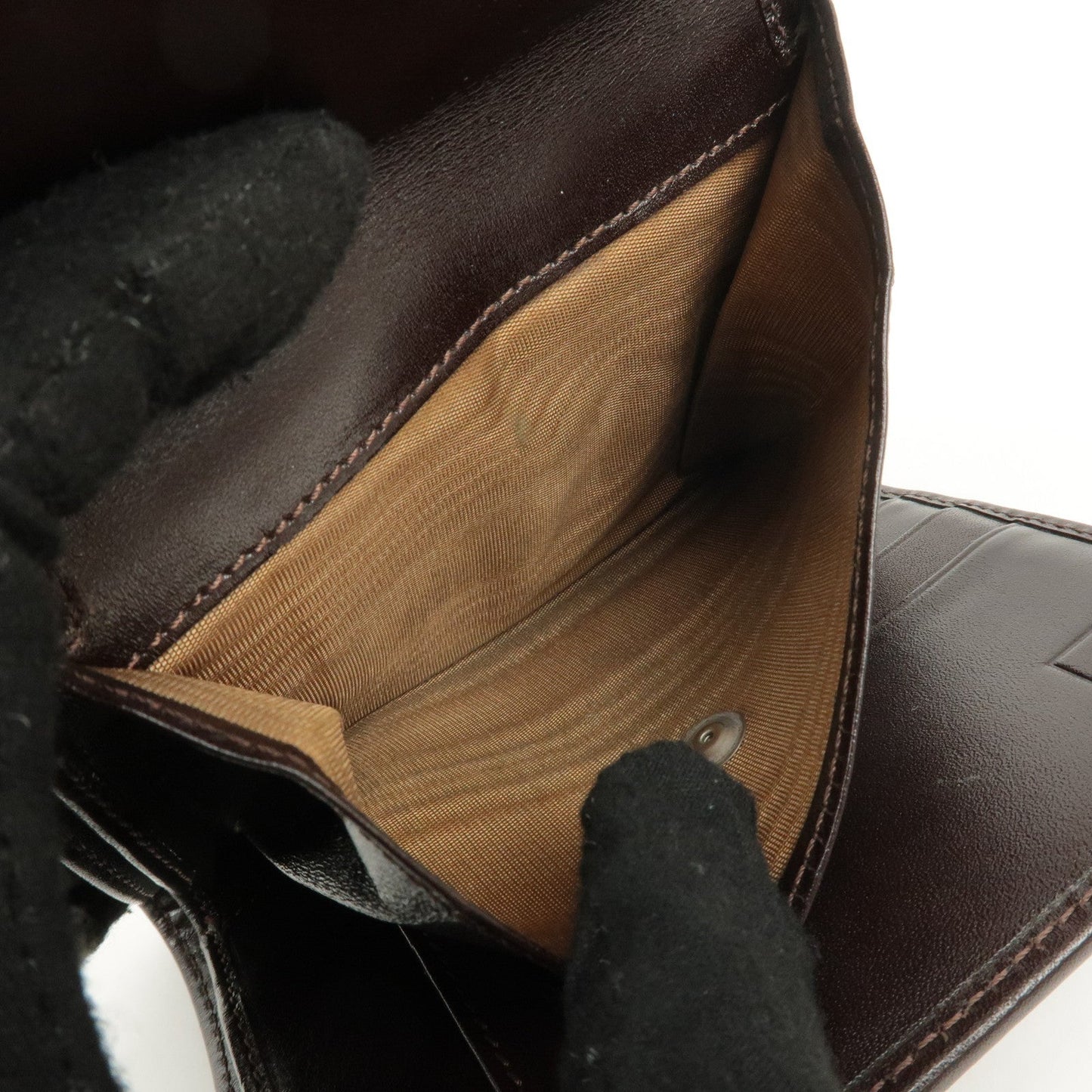 FENDI Zucca Canvas Leather Hook Tri-fold Wallet Brown 30729  d