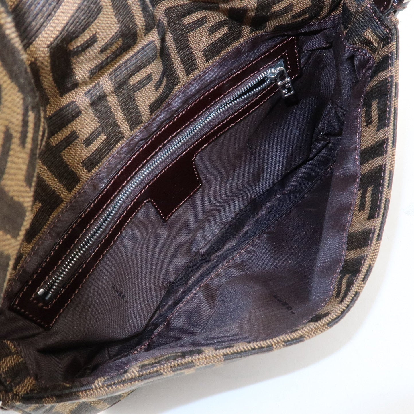 FENDI Mamma Baguette Zucca Canvas Shoulder Bag Brown Black 26424  d