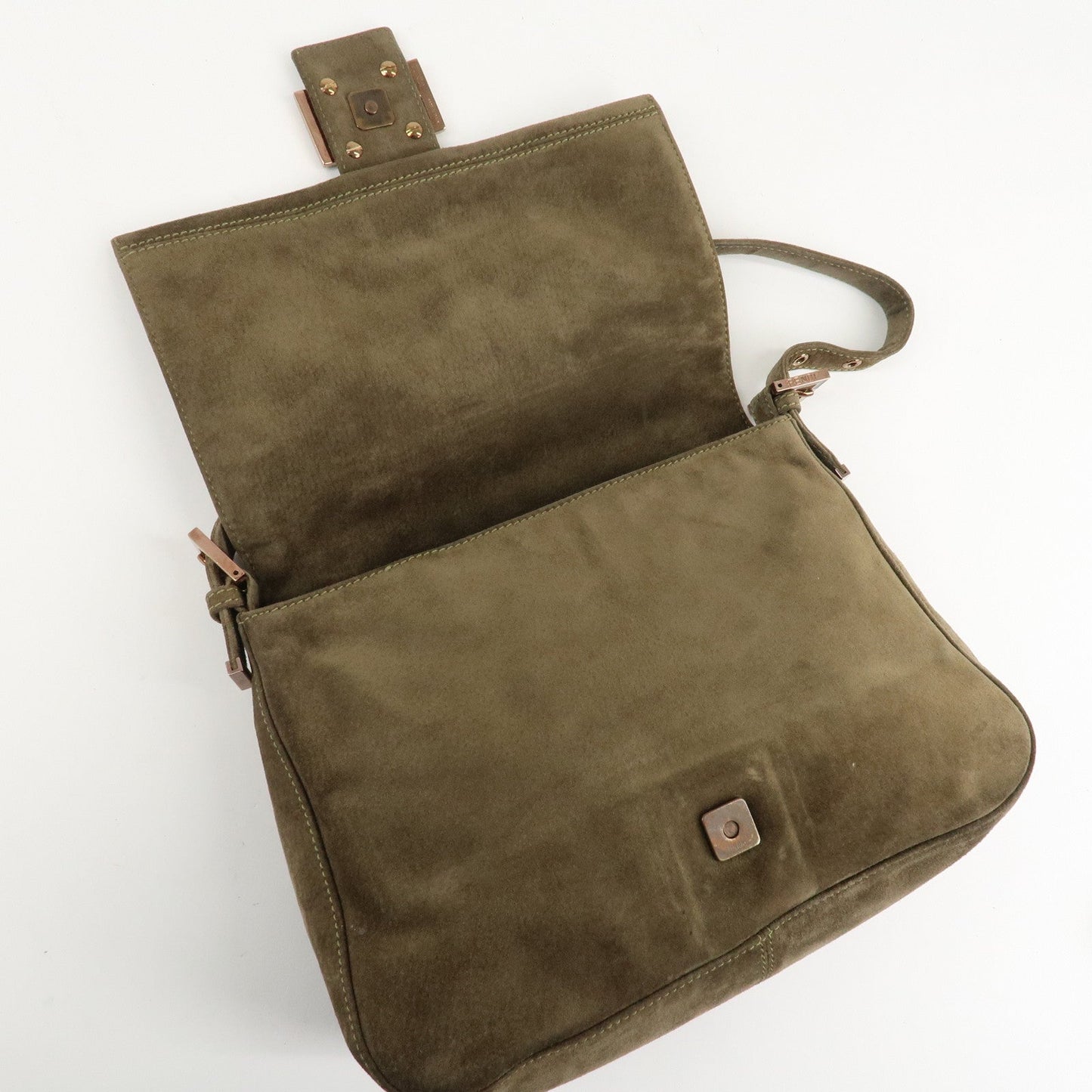 FENDI Mamma Baguette Suede Shoulder Bag Khaki 8BR001  d