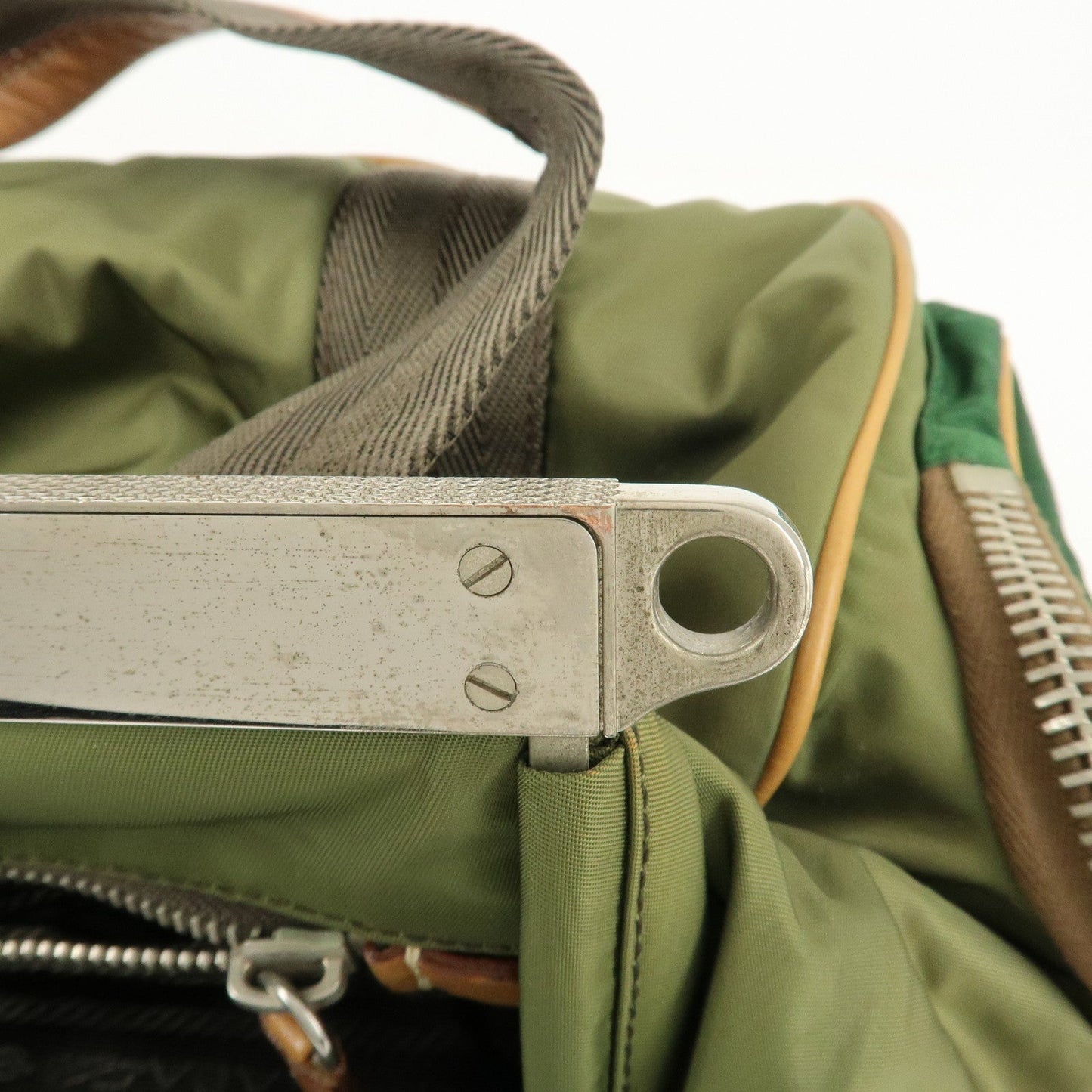 PRADA Nylon Leather Shoulder Bag Khaki Brown Green  d
