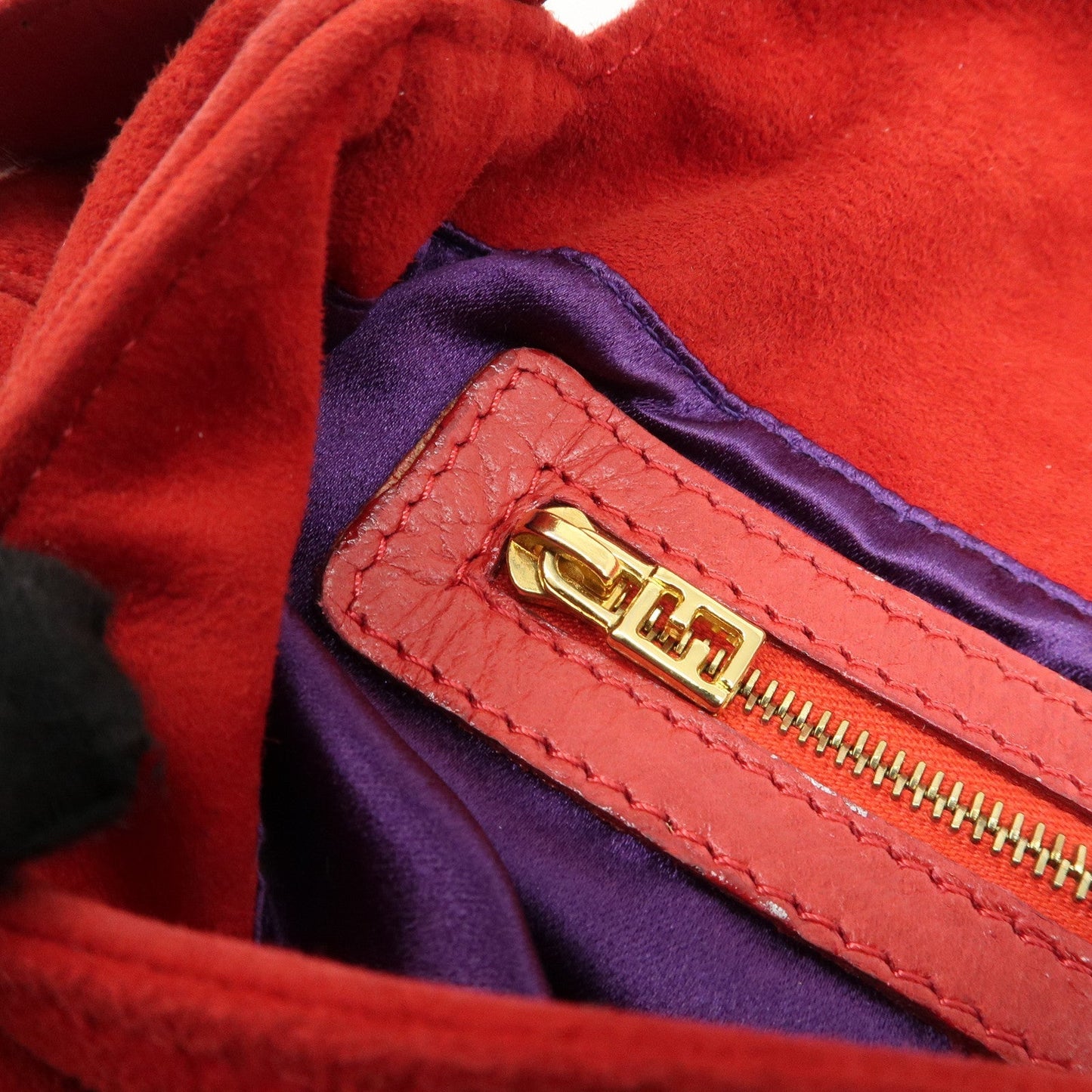 FENDI Mamma Baguette Suede Leather Shoulder Bag Red 26424  d