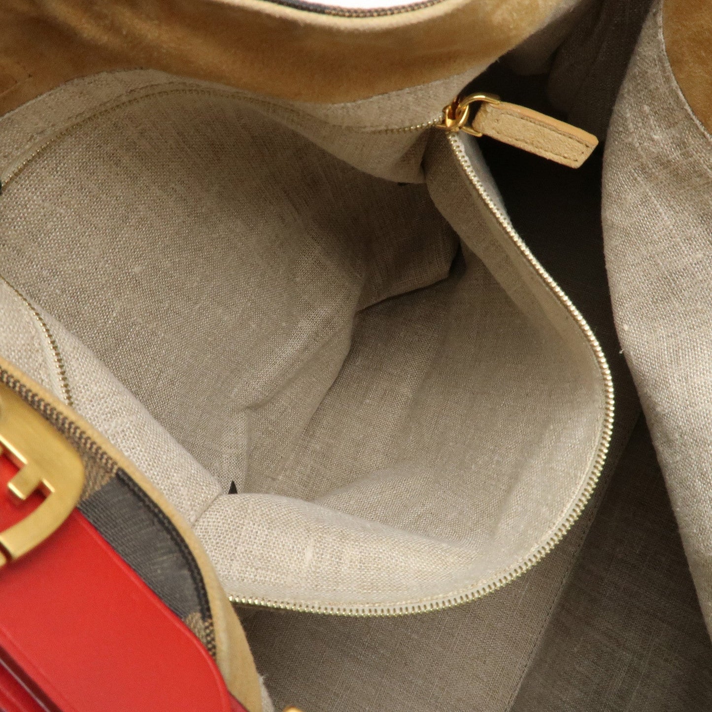 FENDI Pequin Canvas Leather Shoulder Bag Beige Black Brown 8BR653  d