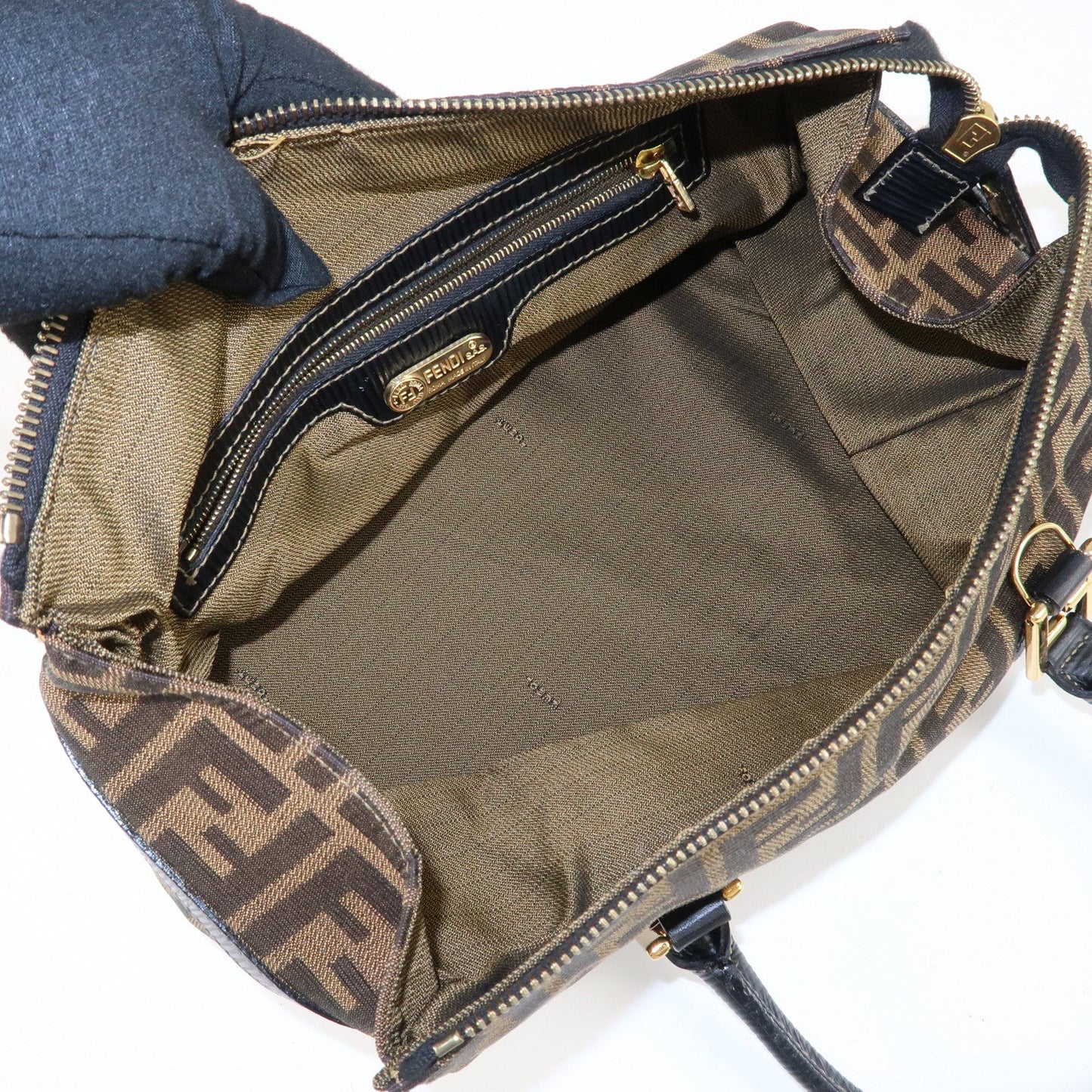 FENDI Zucca Canvas Leather 2WAY Bag Brown Black 261470  d