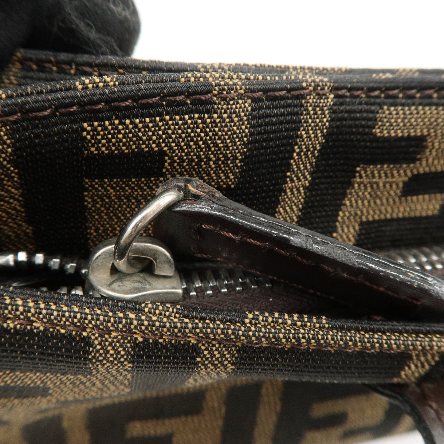 FENDI Zucca Canvas Leather Hand Bag Brown Black  d