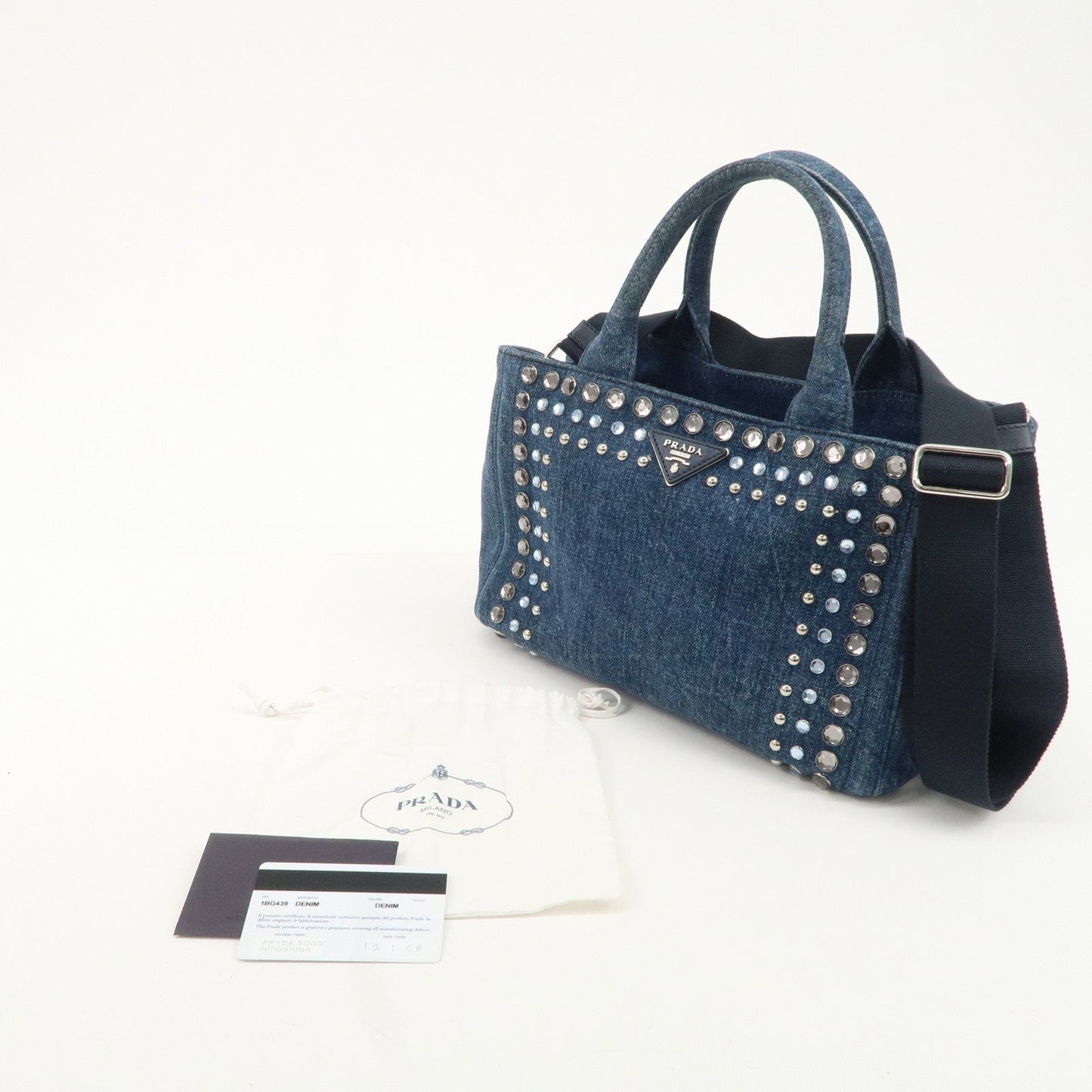 PRADA Logo Canapa Mini Denim Bijou 2Way Tote Bag Denim Blue 1BG439  d