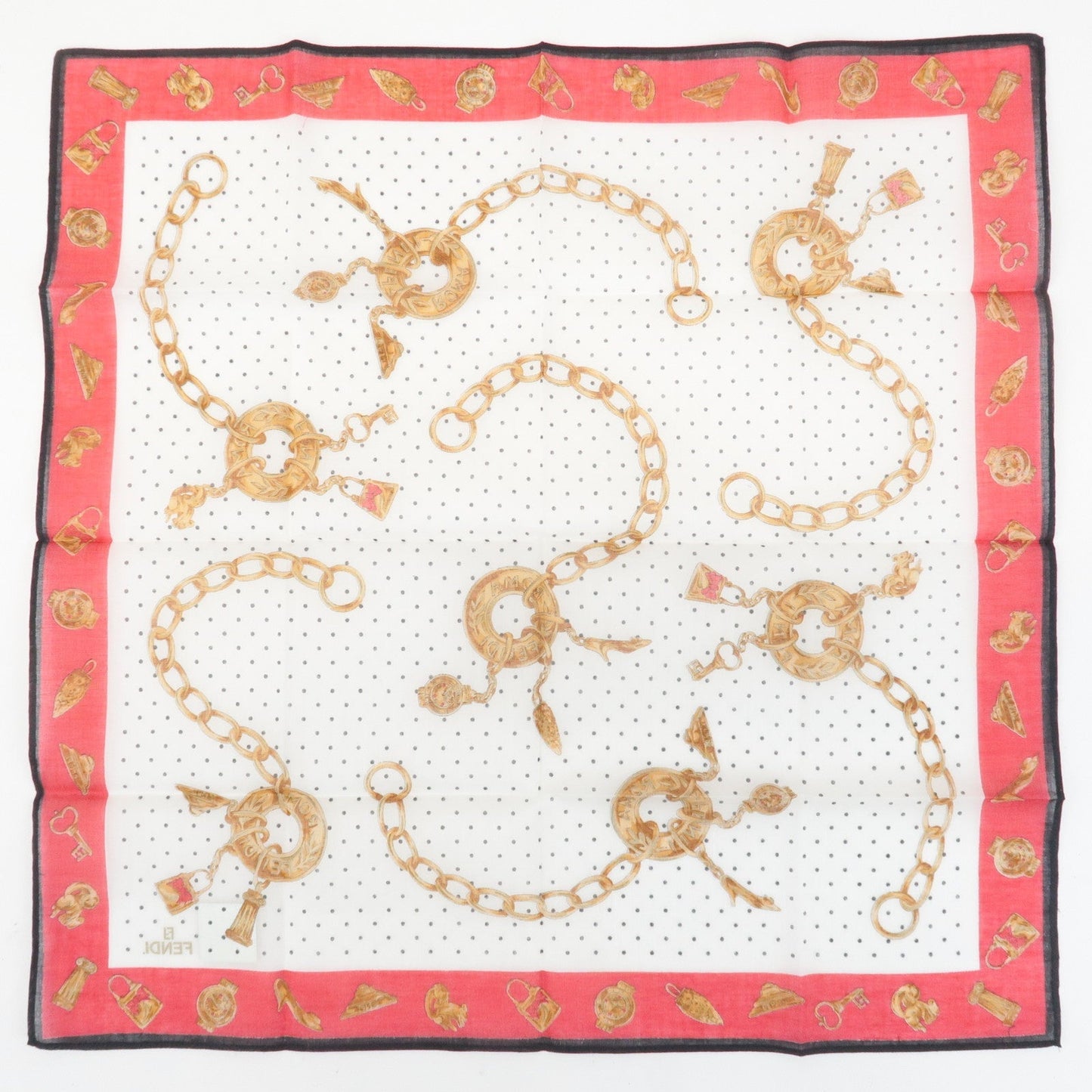FENDI Set of 5 Cotton 100% Handkerchief Pink Navy Red White  d