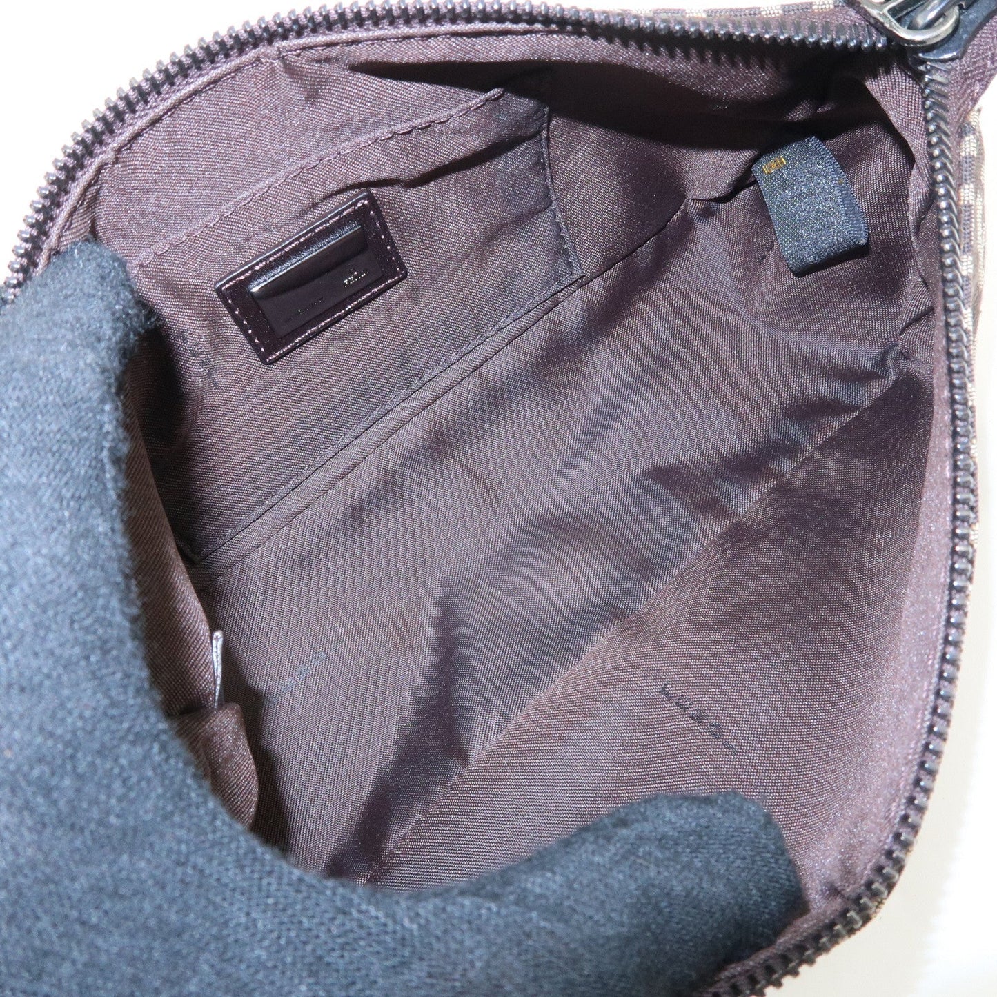 FENDI Zucchino Canvas Leather Shoulder Bag Dark Brown 8BR249  d