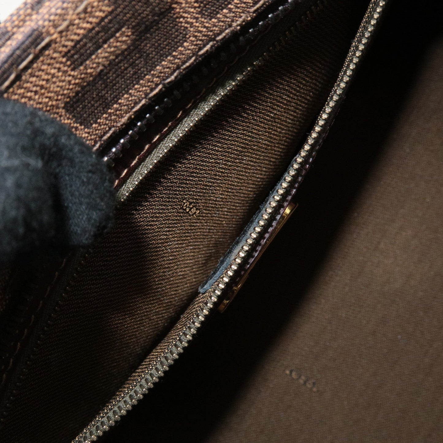 FENDI Zucca Canvas Leather Boston Bag Hand Bag Brown Black  d