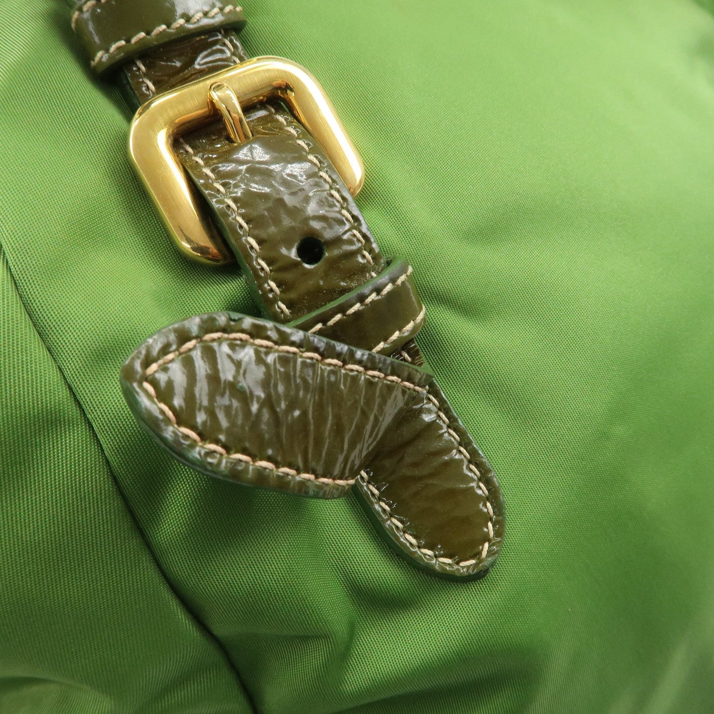 PRADA Nylon Patent Leather Tote Bag Shoulder Bag Green Khaki  d