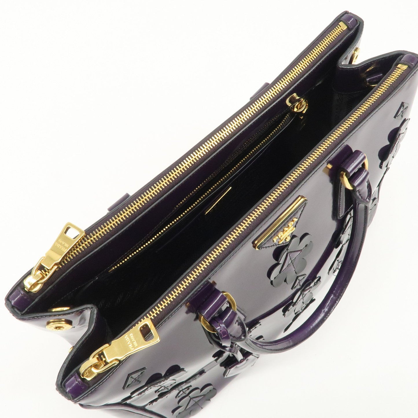 PRADA Patent Leather 2Way Shoulder Bag Flower Motif B2274F  d