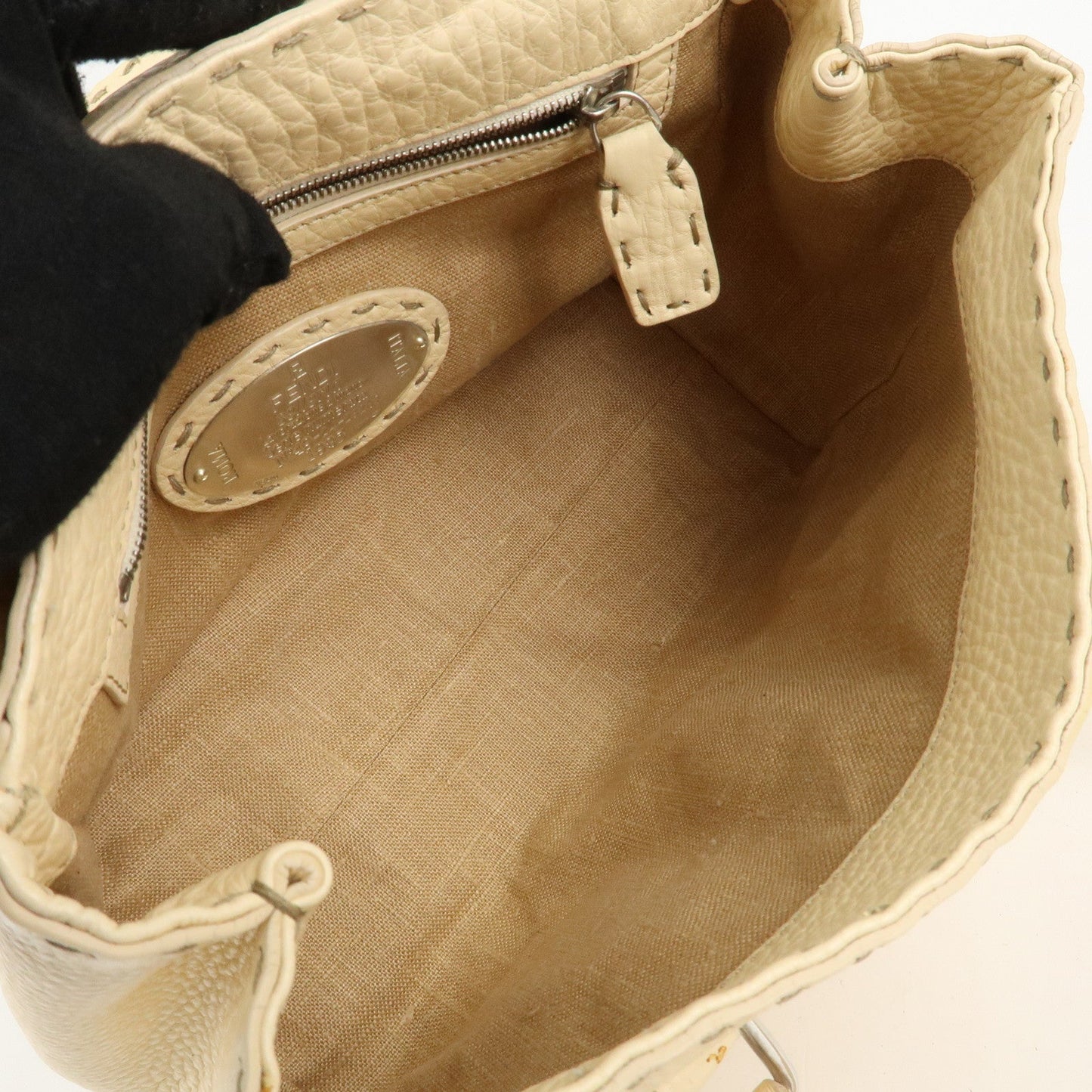 FENDI Selleria Leather Mini Linda Hand Bag Cream 8BR486  d