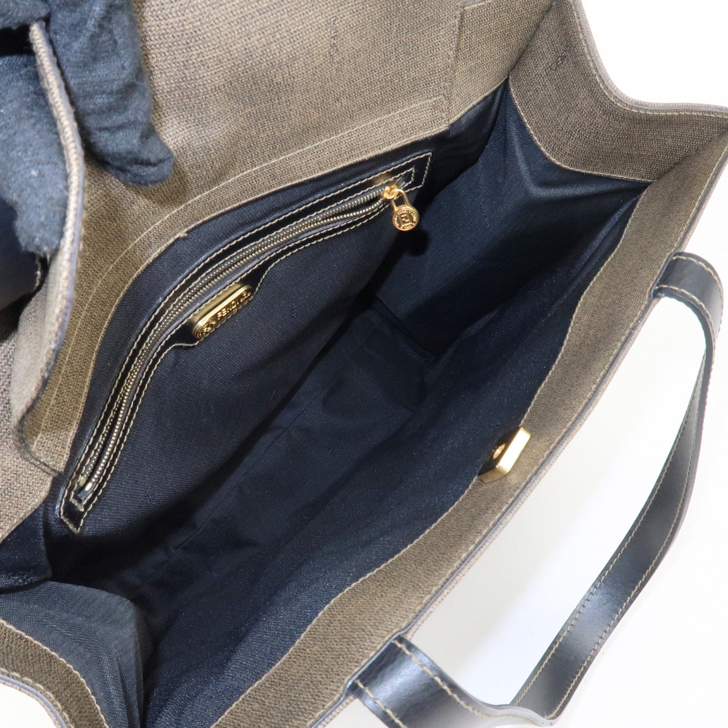 FENDI PVC Leather Tote Bag Hand Bag Shoulder Bag Brown Black  d