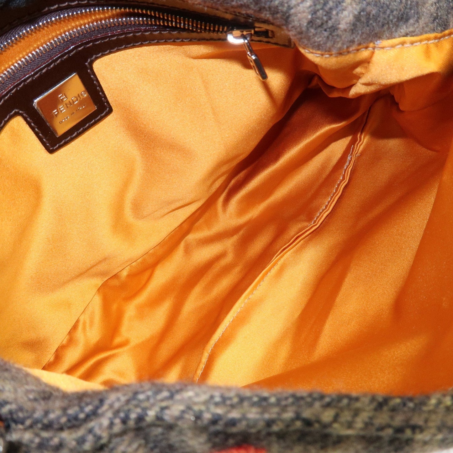FENDI Mamma Baguette Zucca Wool Leather Shoulder Bag Flower  d