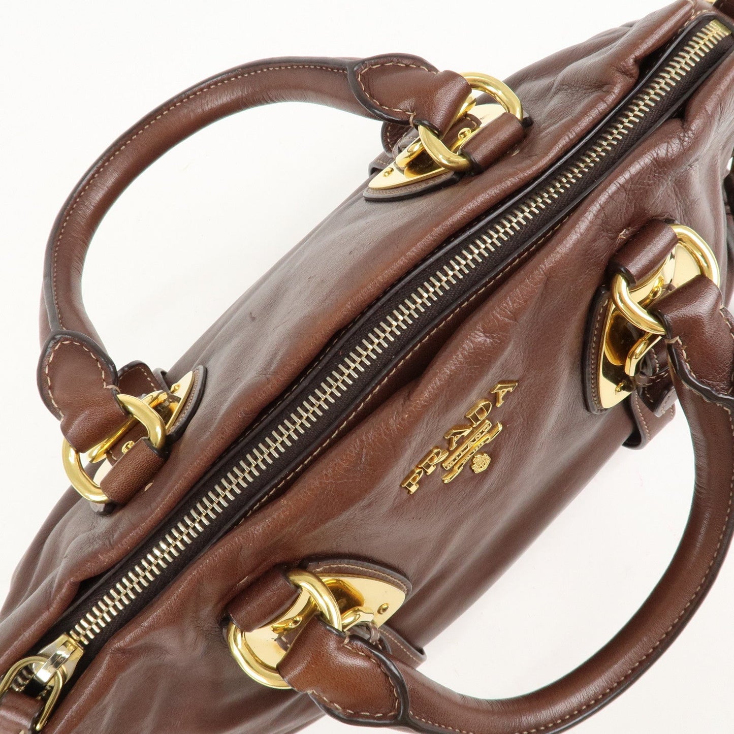 PRADA Leather 2Way Bag Shoulder Bag Hand Bag Brown BN1904  d