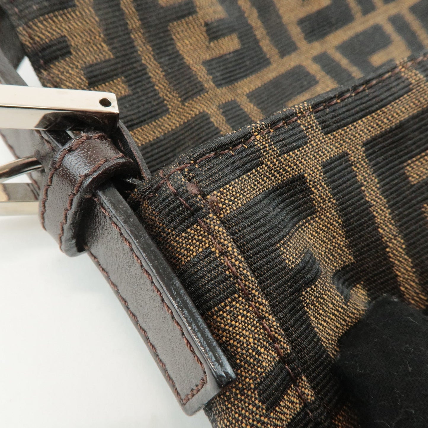 FENDI Mamma Baguette Zucca Canvas Shoulder Bag Brown Black 26424  d