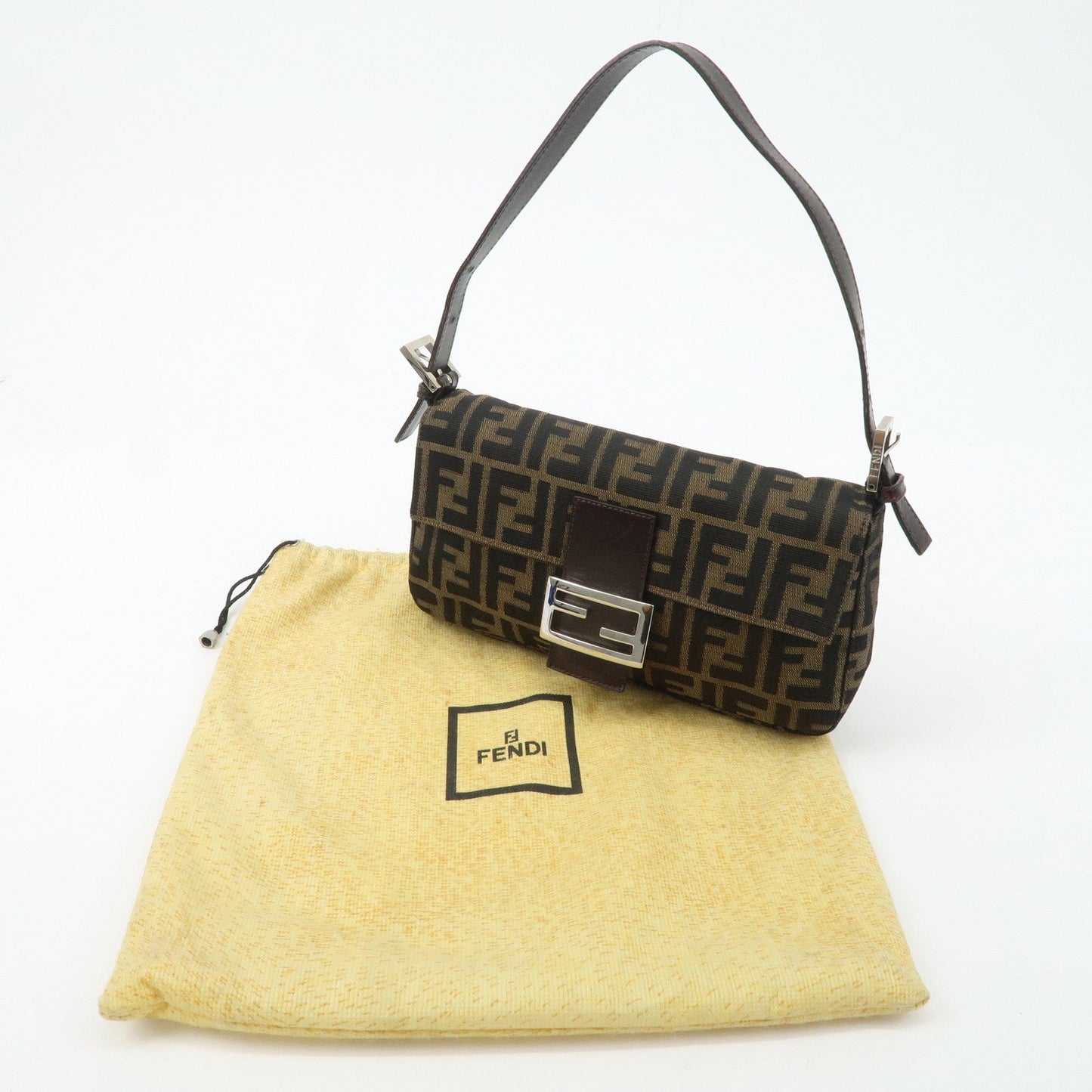 FENDI Mamma Baguette Zucca Canvas Leather Shoulder Bag 26424  d