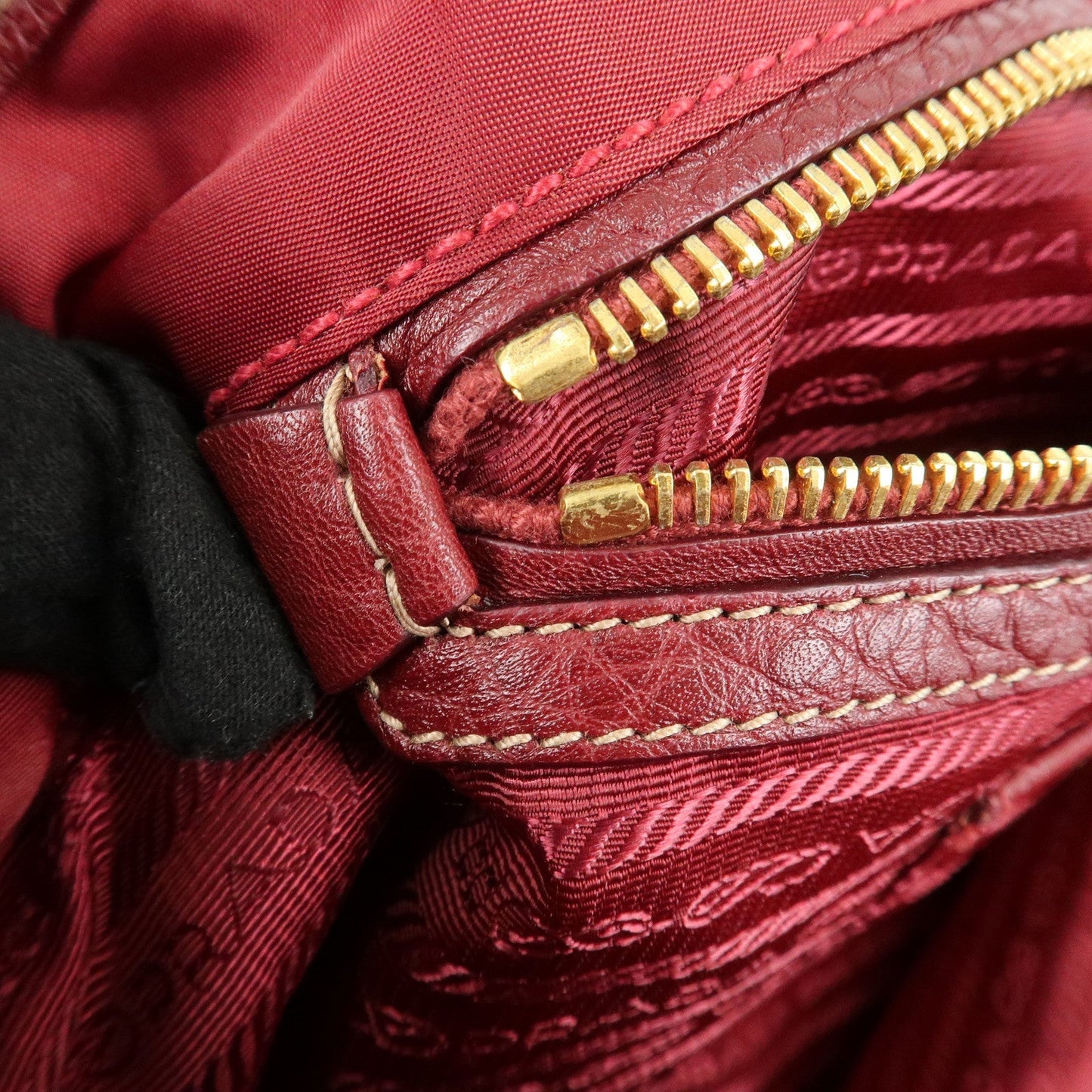 PRADA Logo Nylon Leather Tote Bag Shoulder Bag Dark Red BR4634  d