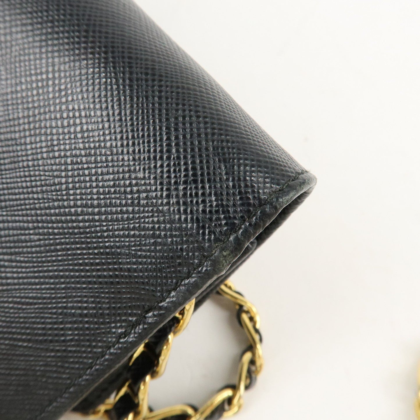 PRADA Saffiano Leather Chain Wallet Purse Black 1MT290  d