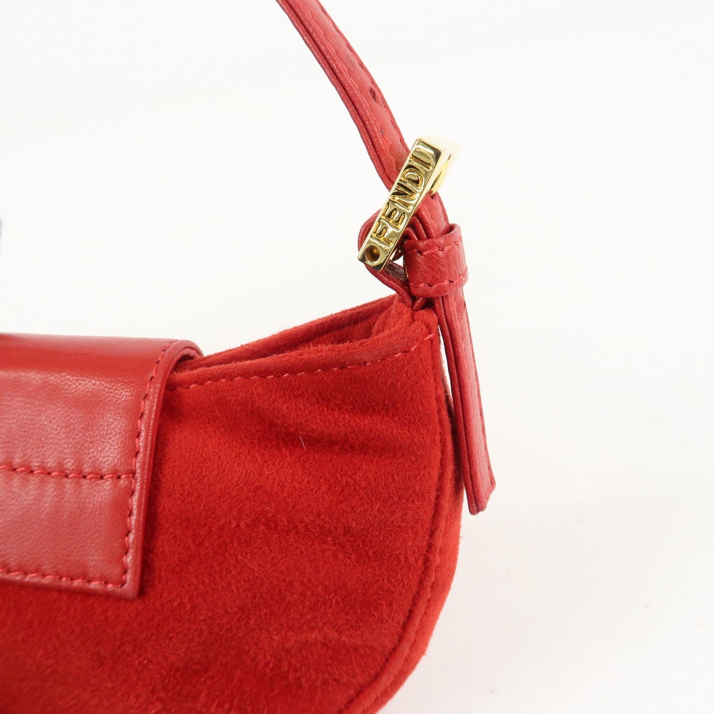 FENDI Suede Leather Mini Croissant Hand Bag Red 26673  d