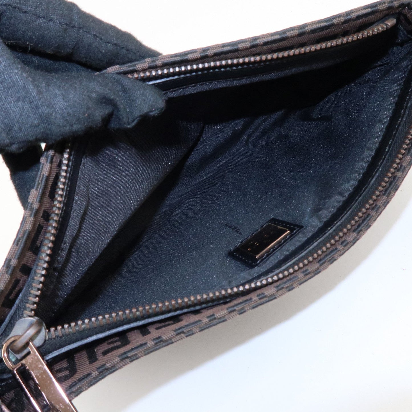 FENDI Zucchino Canvas Leather Shoulder Bag Dark Brown Black 8BR042  d