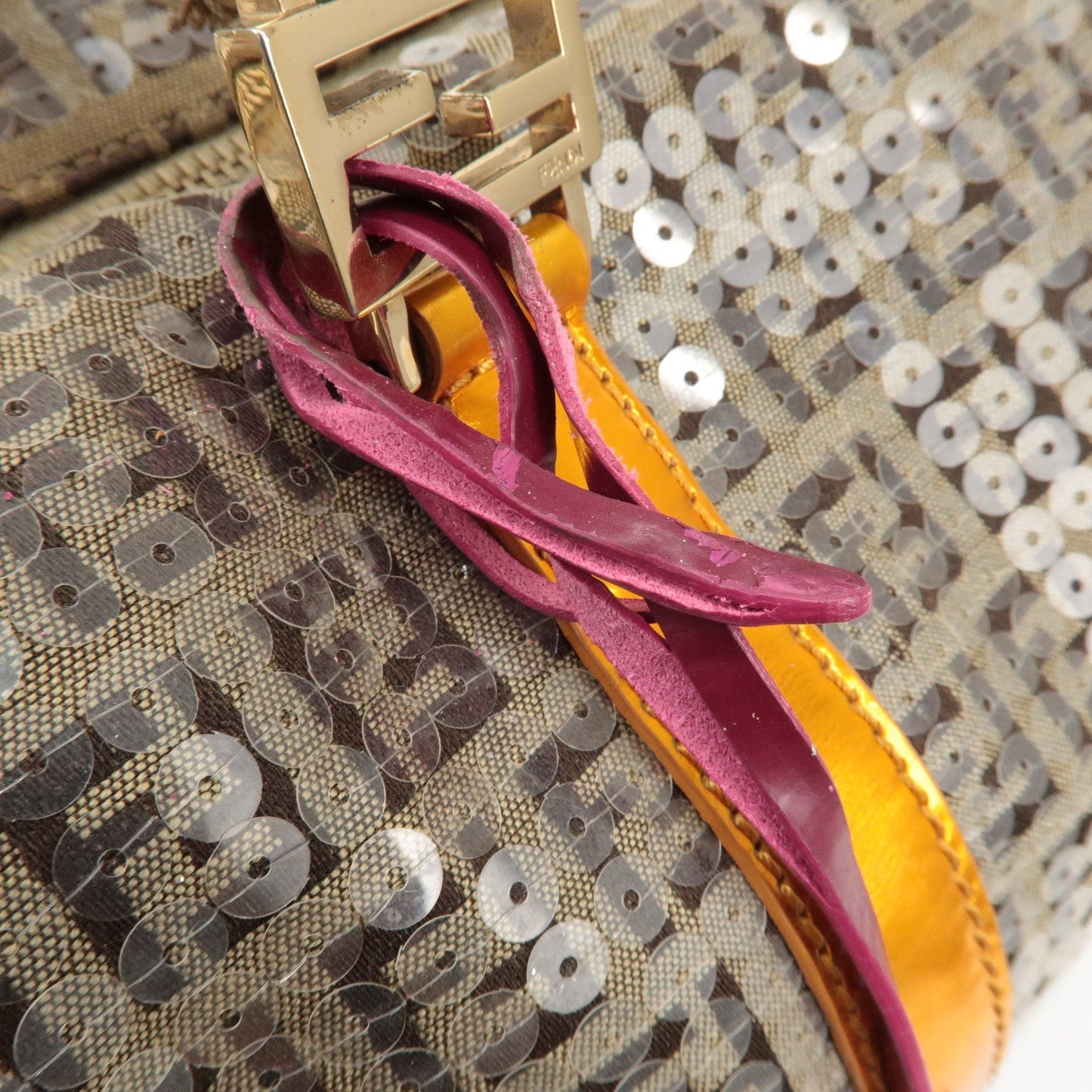 FENDI Zucchino Canvas Leather Beaded Boston Bag 8BL099  d
