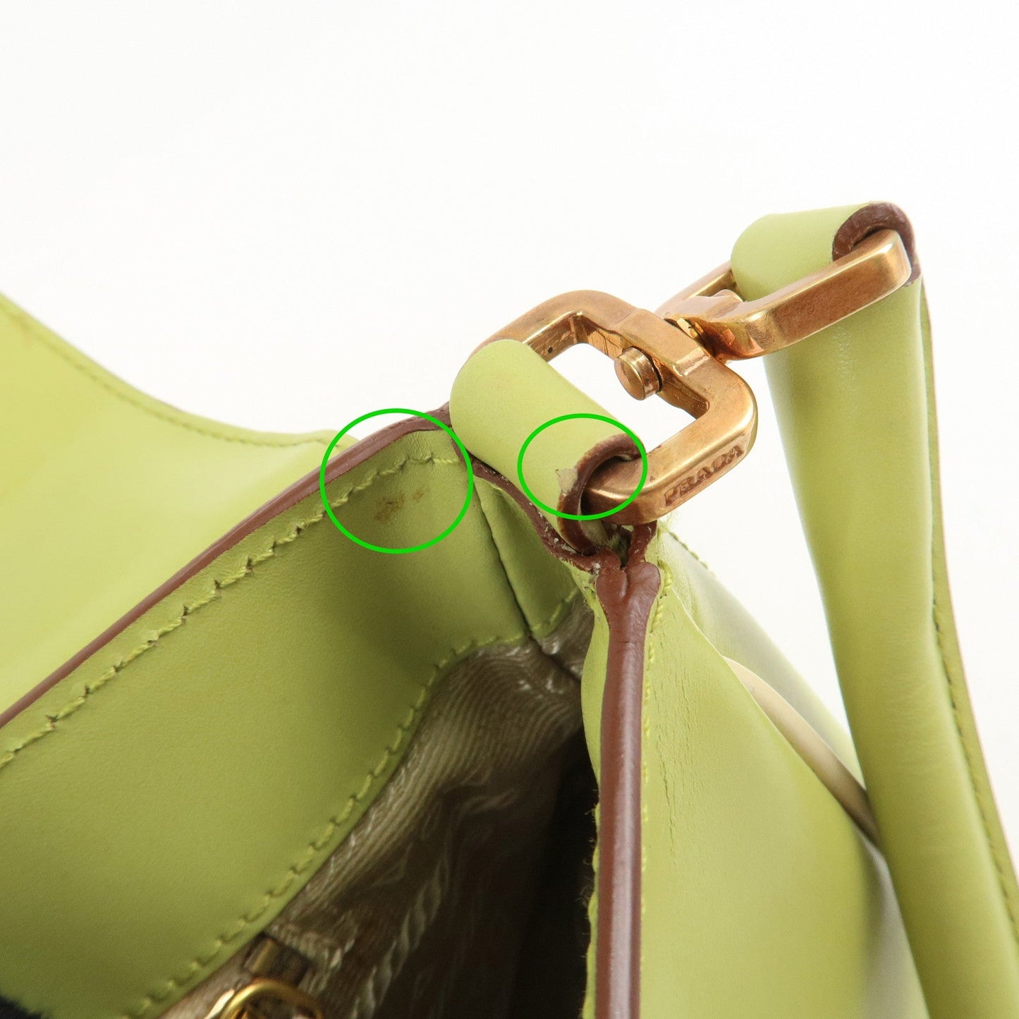 PRADA Leather Shoulder Bag Hand Bag Light Green B10689  d