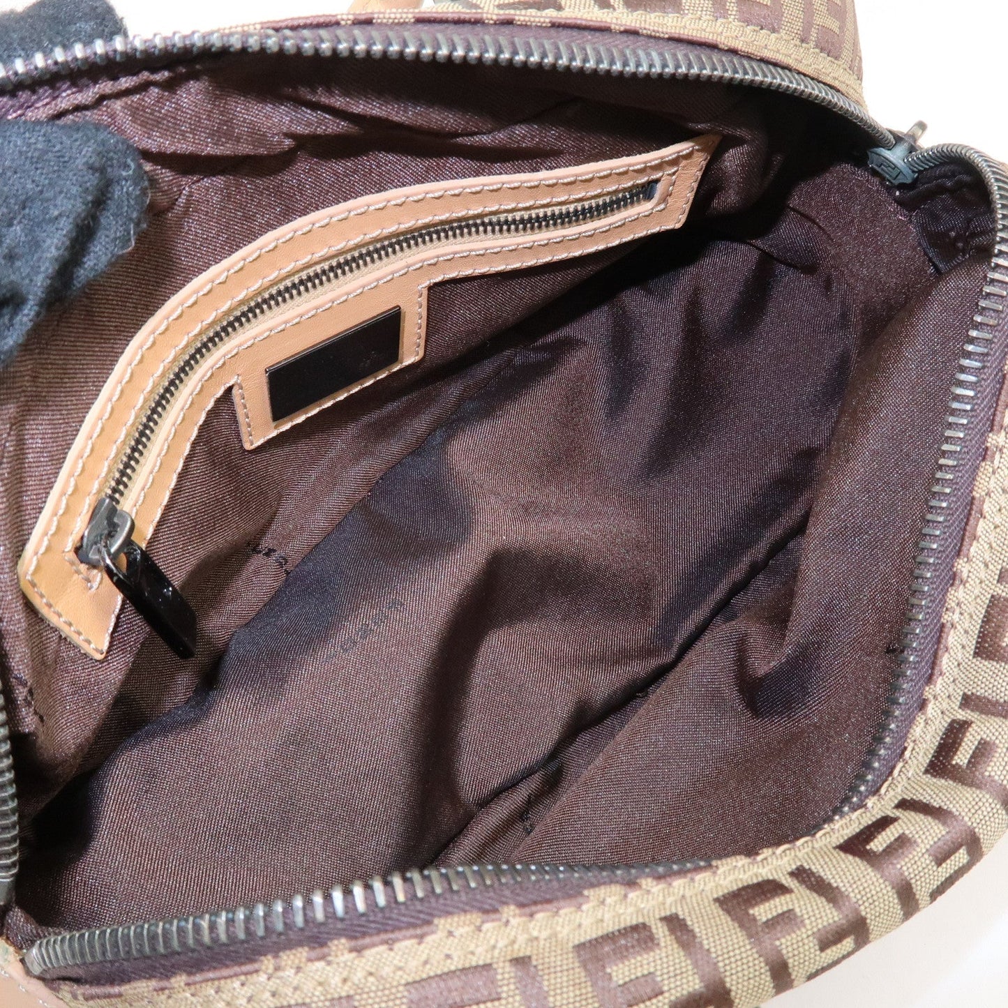 FENDI Zucchino Canvas Leather Small Boston Hand Bag Brown 8BN004  d