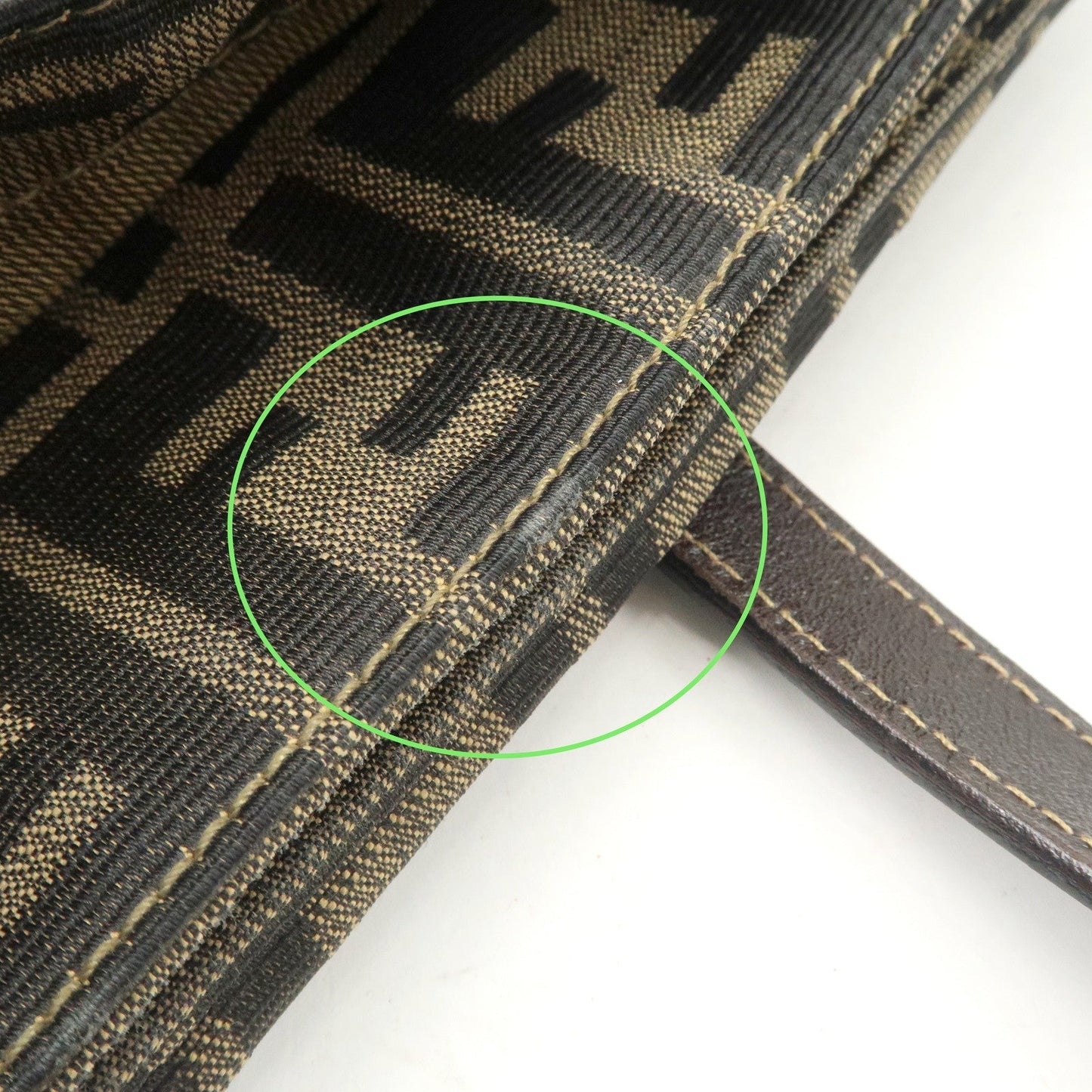 FENDI Zucca Canvas Leather Hand Bag Brown Black Gold Hardware  d