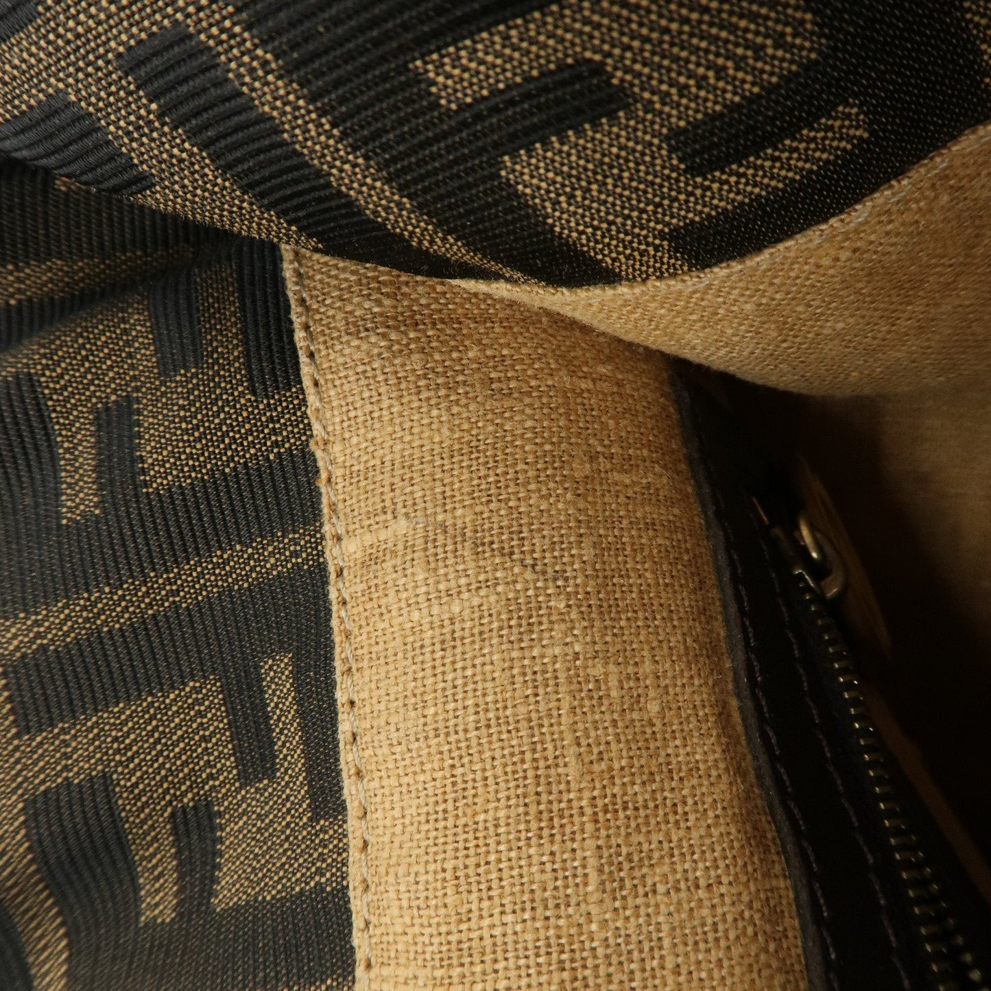 FENDI Zucca Canvas Leather Tote Bag Hand Bag 8BR284 Brown Black  d