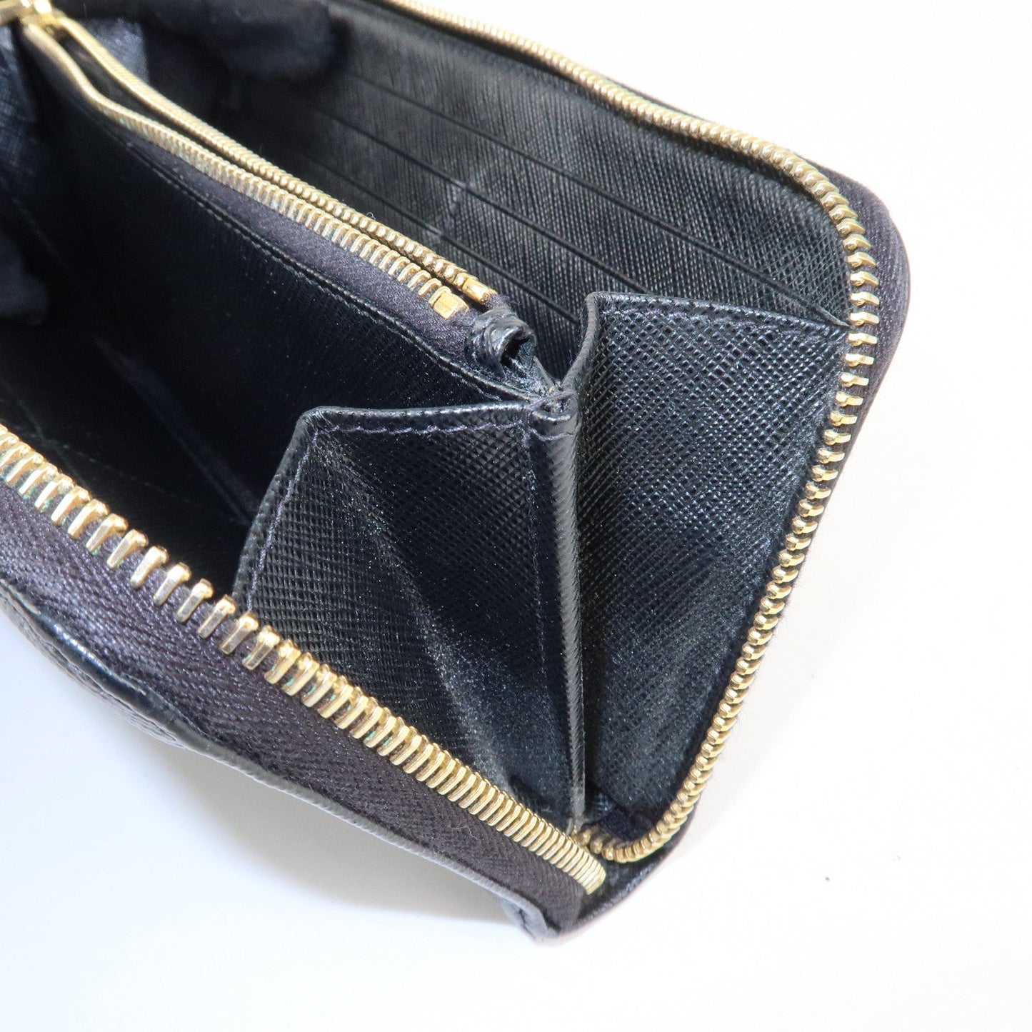 PRADA Saffiano Leather Round Zipper Long Wallet Black 1M0506  d