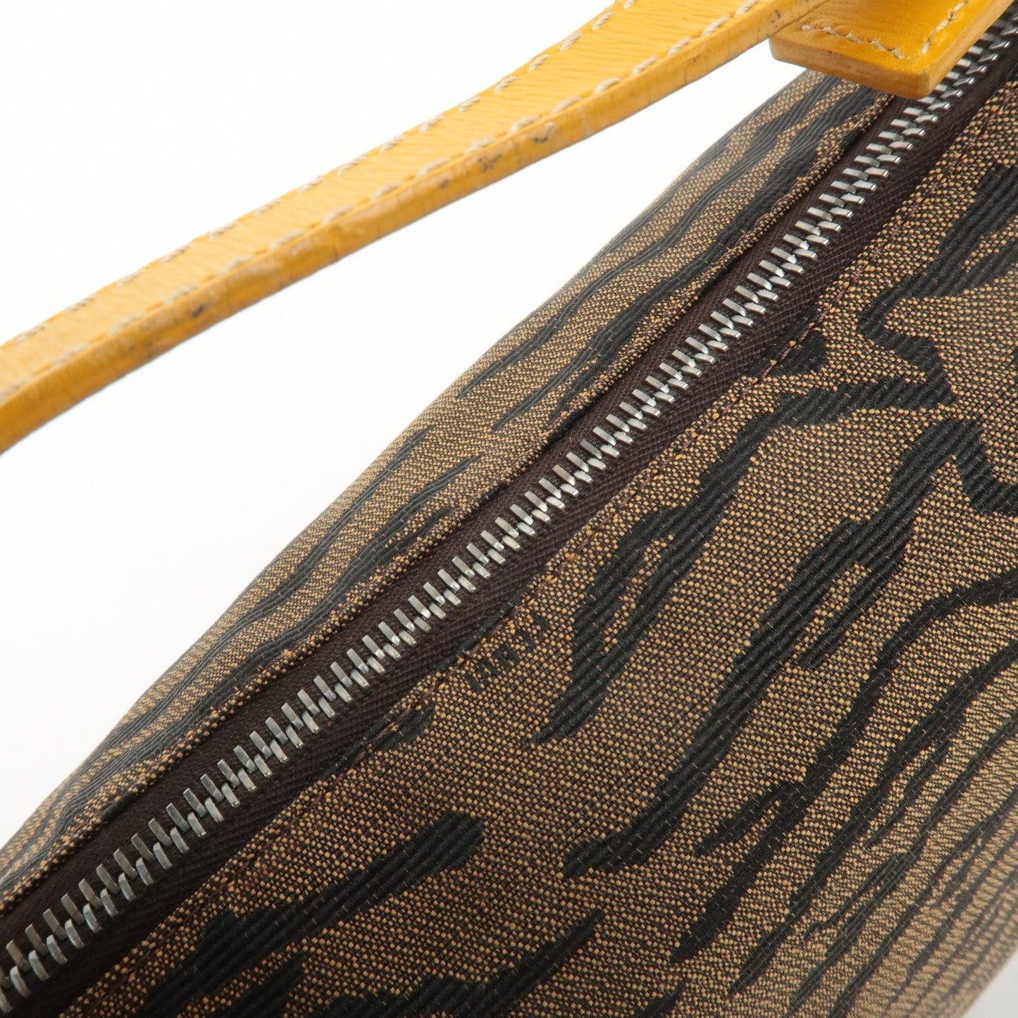 FENDI Canvas Leather Hand Bag Brown Black Silver HDW 8N0005  d