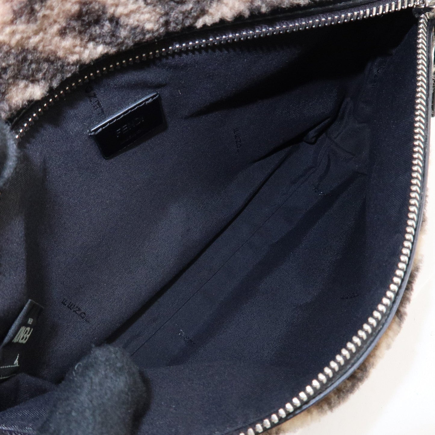 FENDI Zucca Wool Leather Clutch Bag Brown Black 7N0093  d