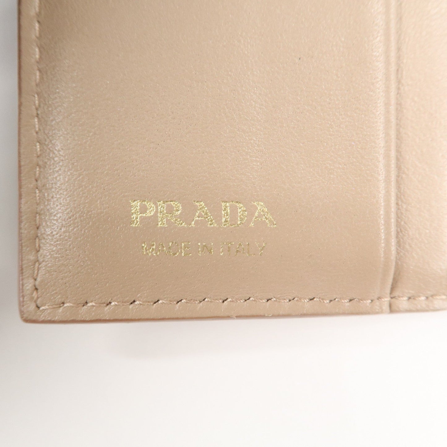 PRADA Saffiano Leather Trifold Compact Wallet Beige 1MH176  d