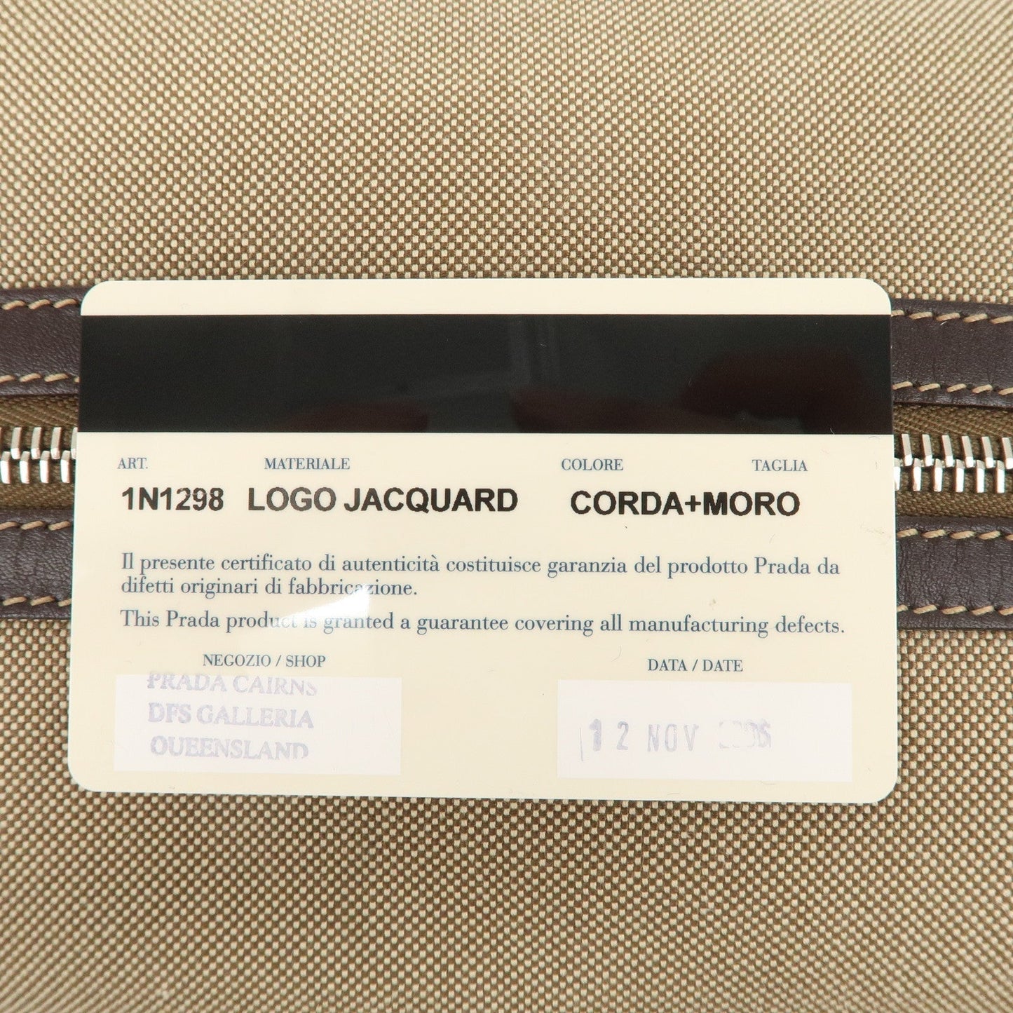 PRADA Logo Jacquard Leather Pouch Beige Brown 1N1298  d