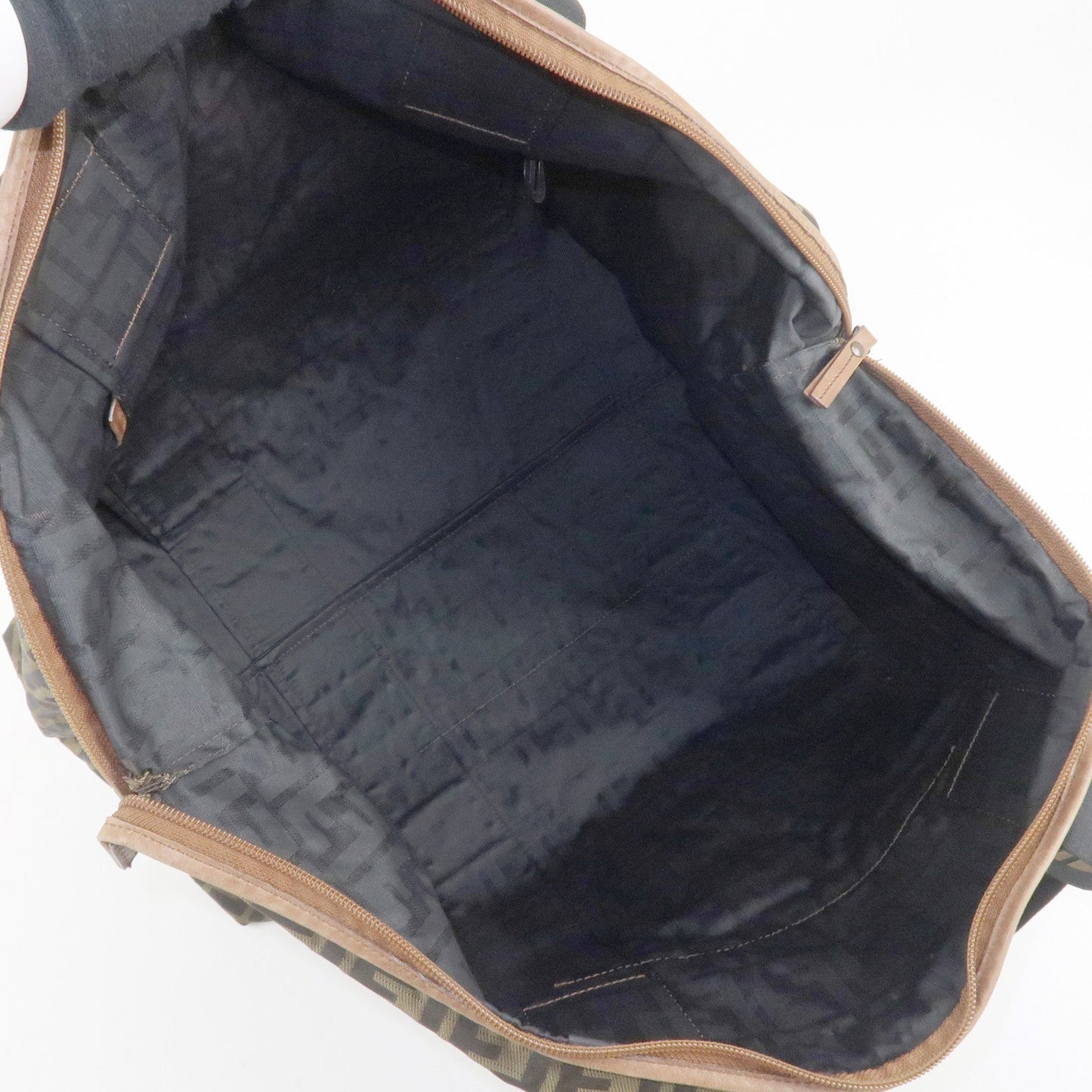 FENDI Zucca Nylon Leather Boston Bag Brown Black 7VS071  d
