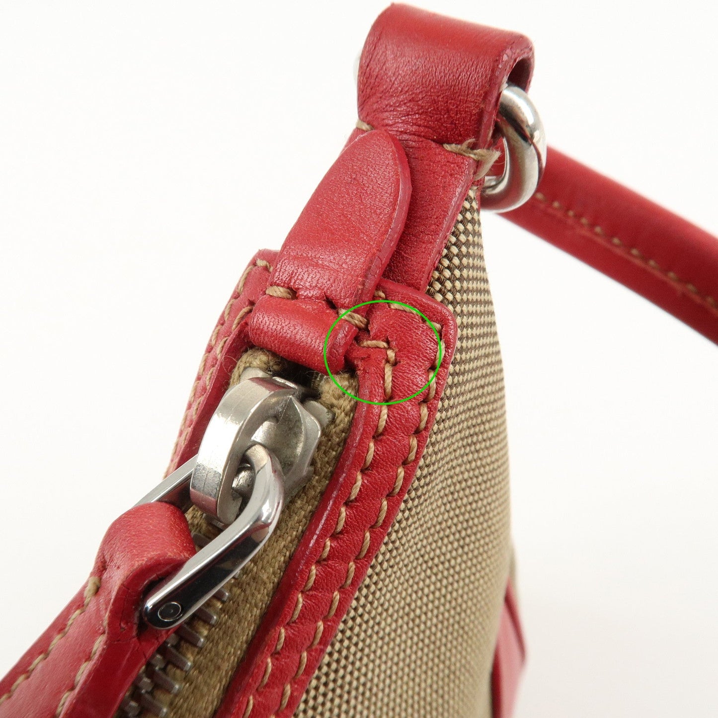 PRADA Logo Jacquard Leather Shoulder Bag Beige Red  d