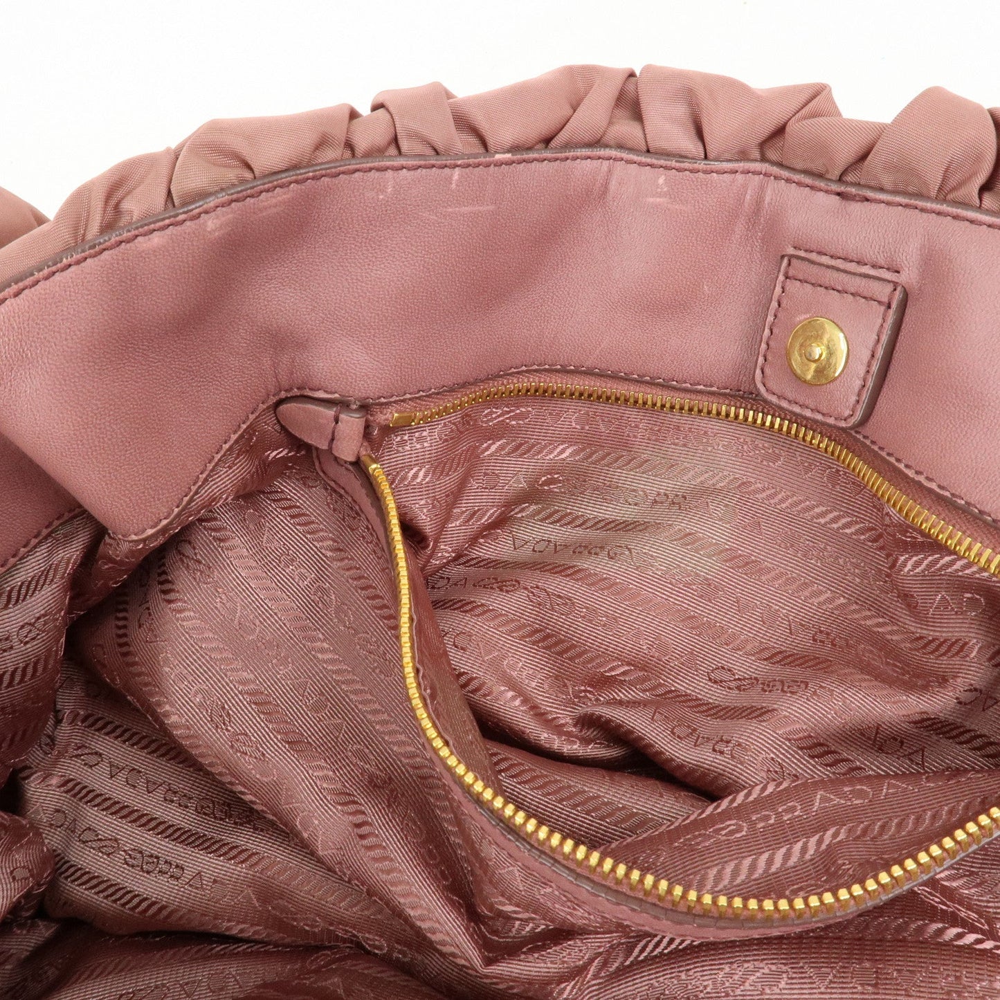 Prada Nylon Leather Gathered Chain Shoulder Tote Bag Pink Black  d