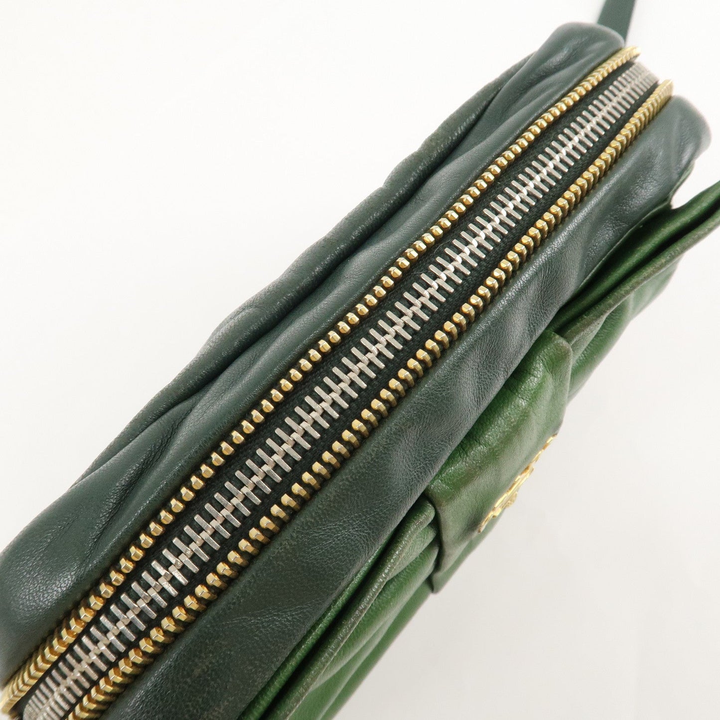 PRADA Logo Leather Ribbon Shoulder Bag Green BP0166  d