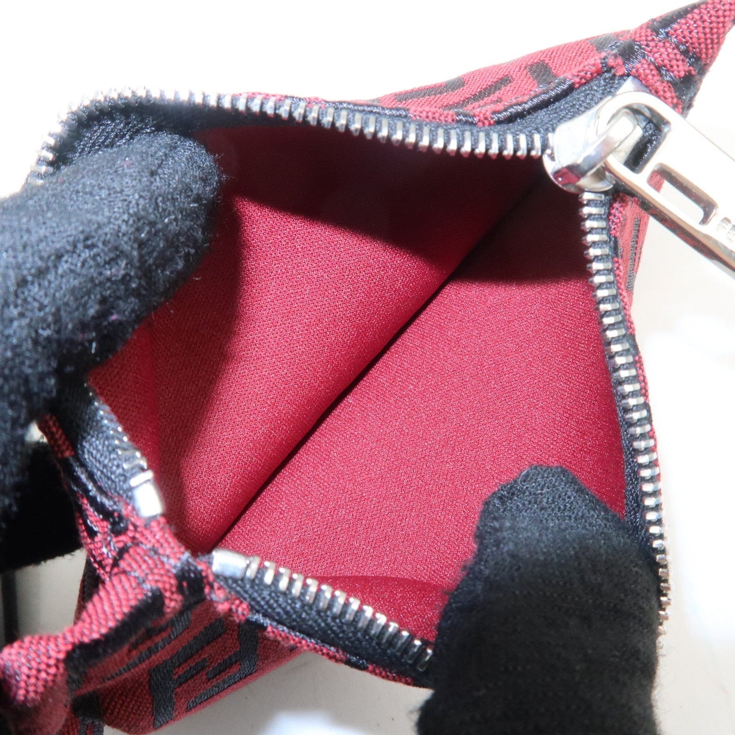 FENDI Zucchino Canvas Leather Mini Tote Bag Red Black 8BH056  d