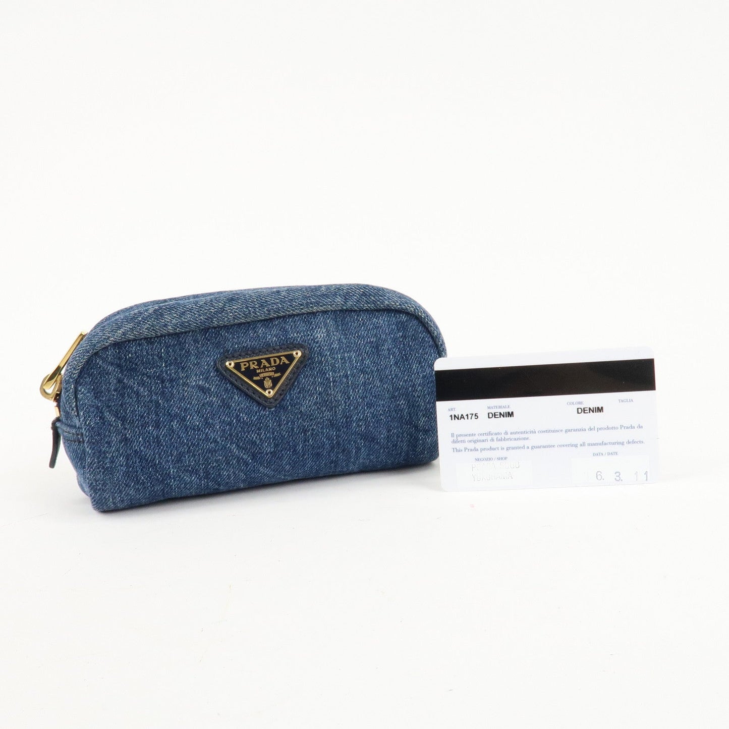 PRADA Logo Canvas Leather Pouch Cosmetic Pouch Blue 1NA175  d