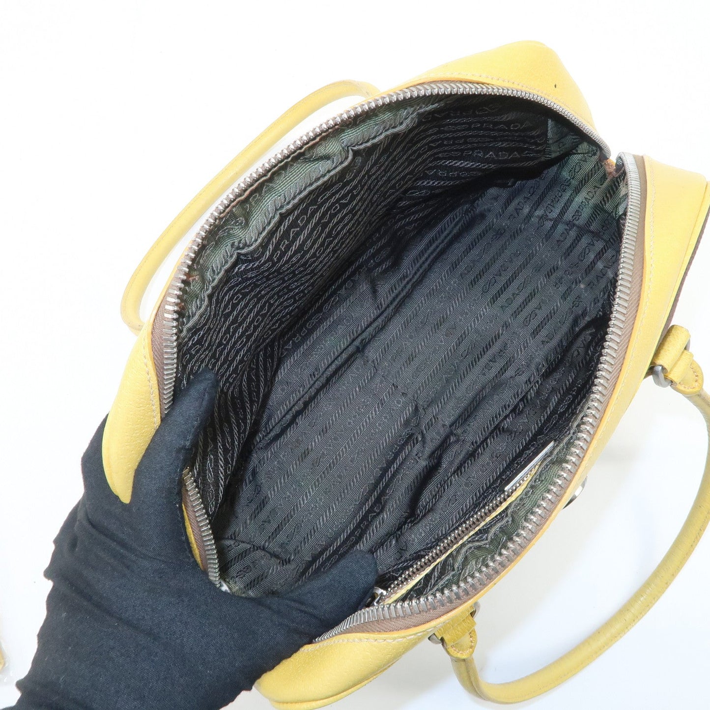 PRADA Canvas Leather Shoulder Bag Hand Bag Brown Yellow  d