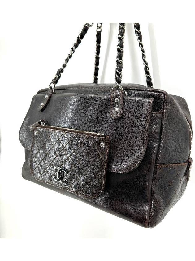 Caviar Quilted Silver Chain Boston Shoulder Bag Tote Chanel