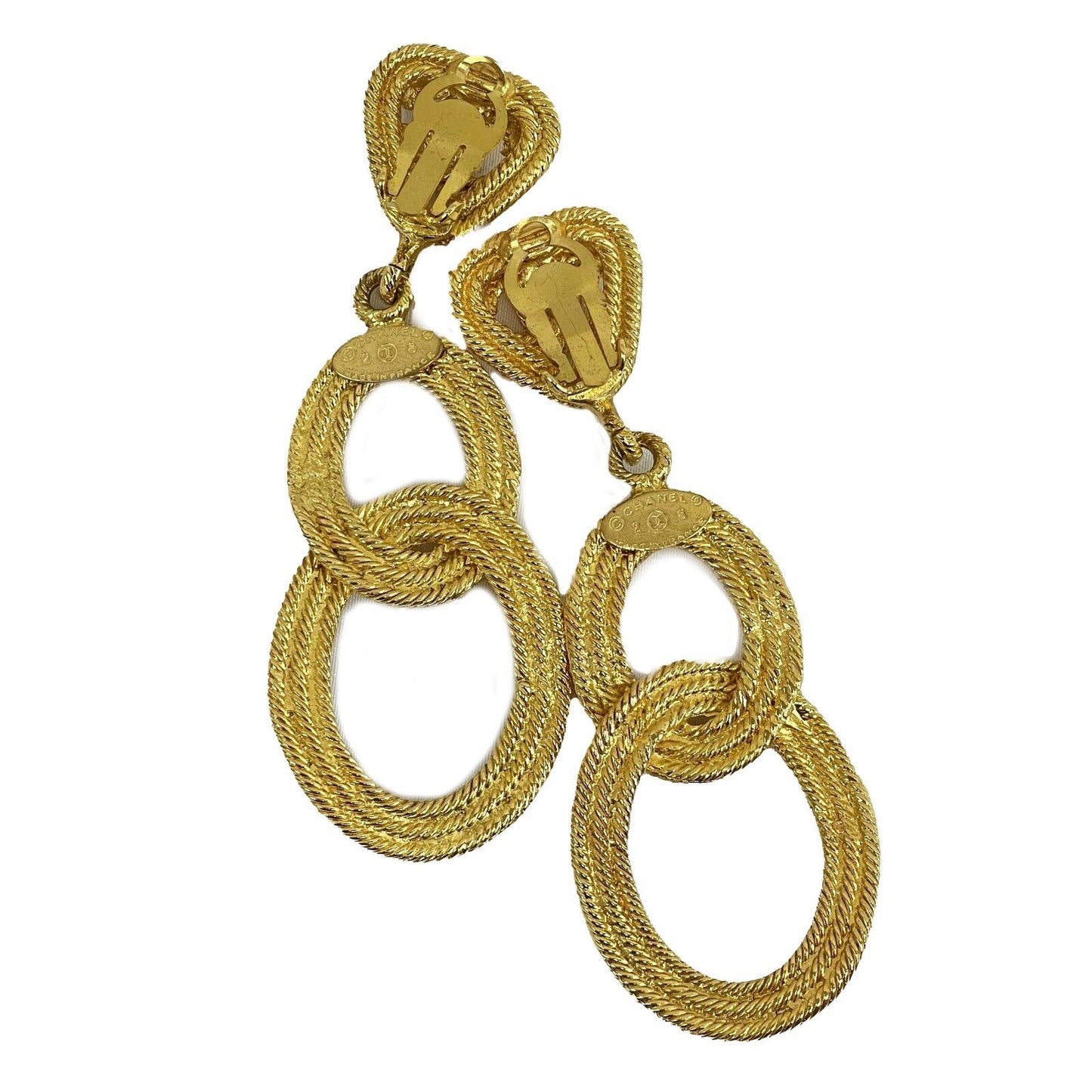 CHANEL -   28 Earrings Double Hoop Circle Swing Gold Plate Clip On