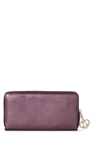 Gucci, Metallic Purple Patent Leather Lovely Heart Zip Around Wallet, Purple