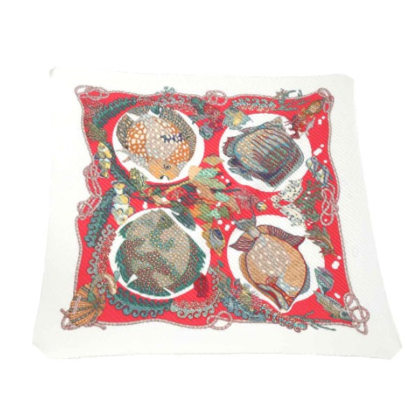 HERMES scarf silk Red x white Pleated scarf PleatedCarre Fish pattern Women  d