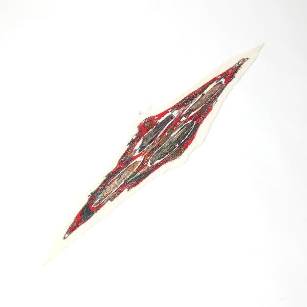 HERMES scarf silk Red x white Pleated scarf PleatedCarre Fish pattern Women  d