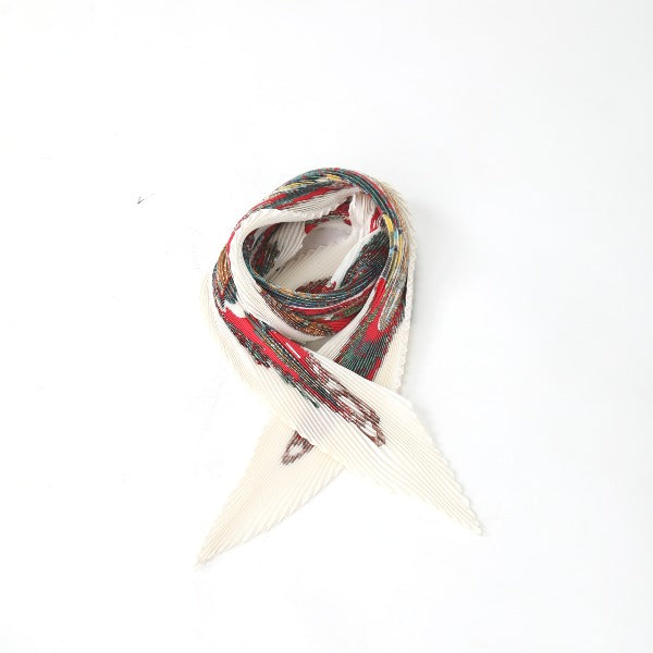 HERMES scarf silk Red x white Pleated scarf PleatedCarre Fish pattern Women  d