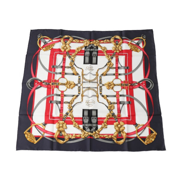 HERMES scarf silk Navy big training Carre90 Crano Manege Women  d
