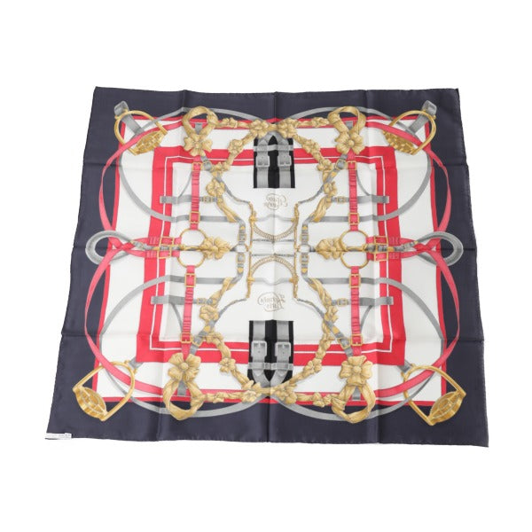 HERMES scarf silk Navy big training Carre90 Crano Manege Women  d