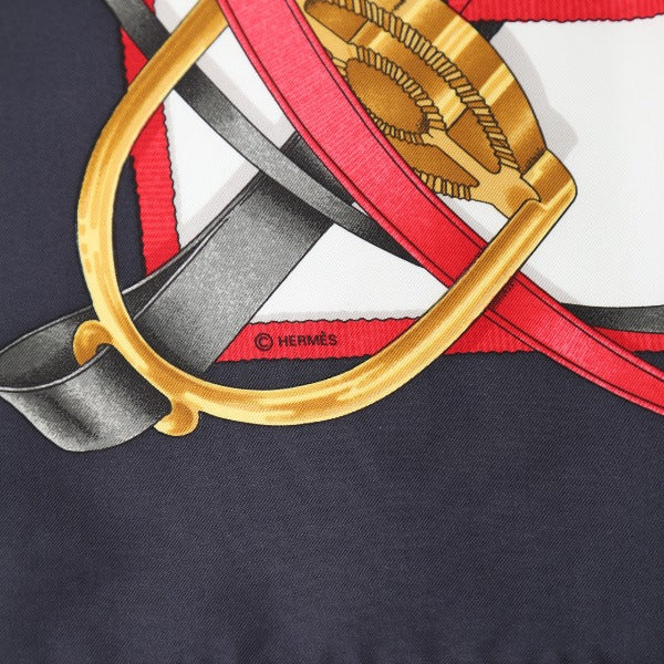 HERMES scarf silk Navy big training Carre90 Crano Manege Women  d